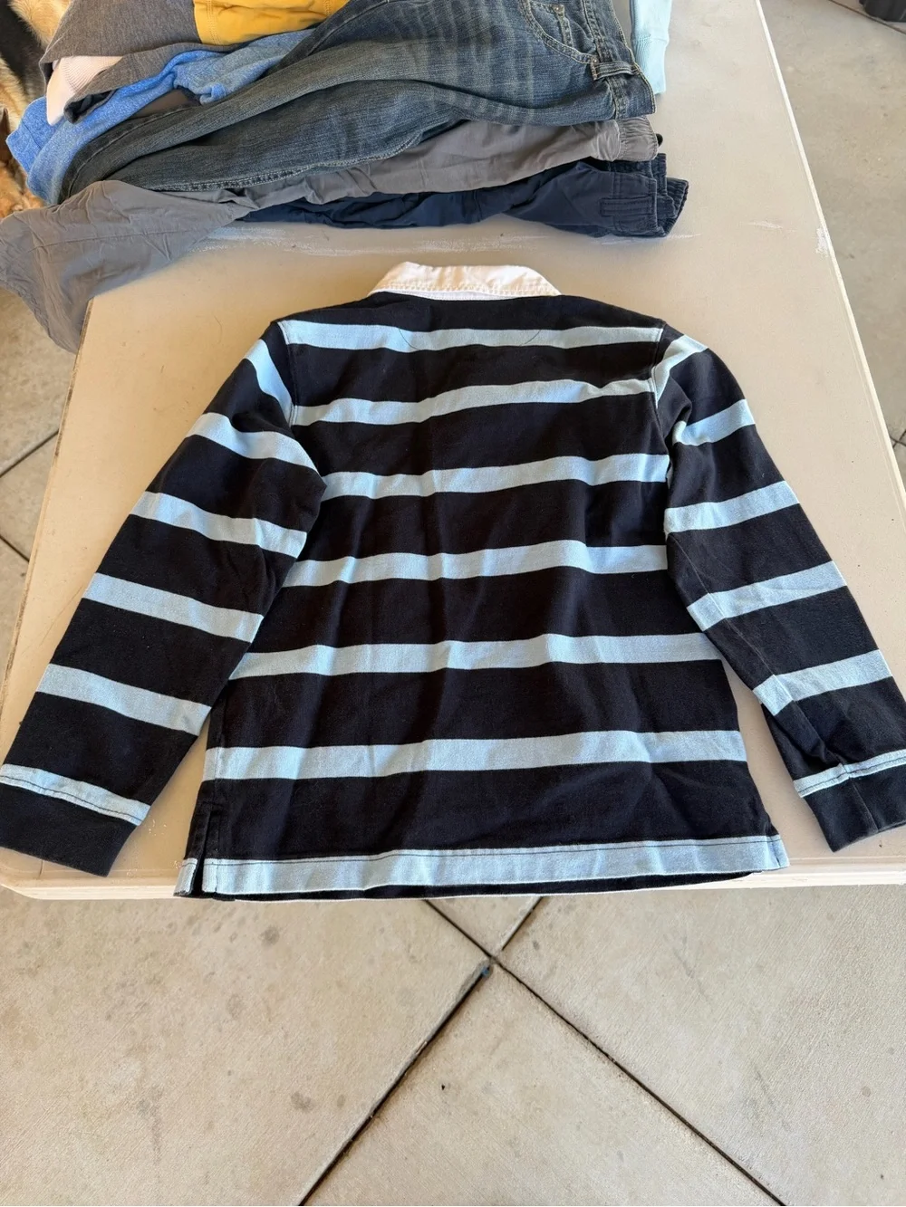 Gymboree Navy and Light Blue Striped Rugby Shirt with White Collar